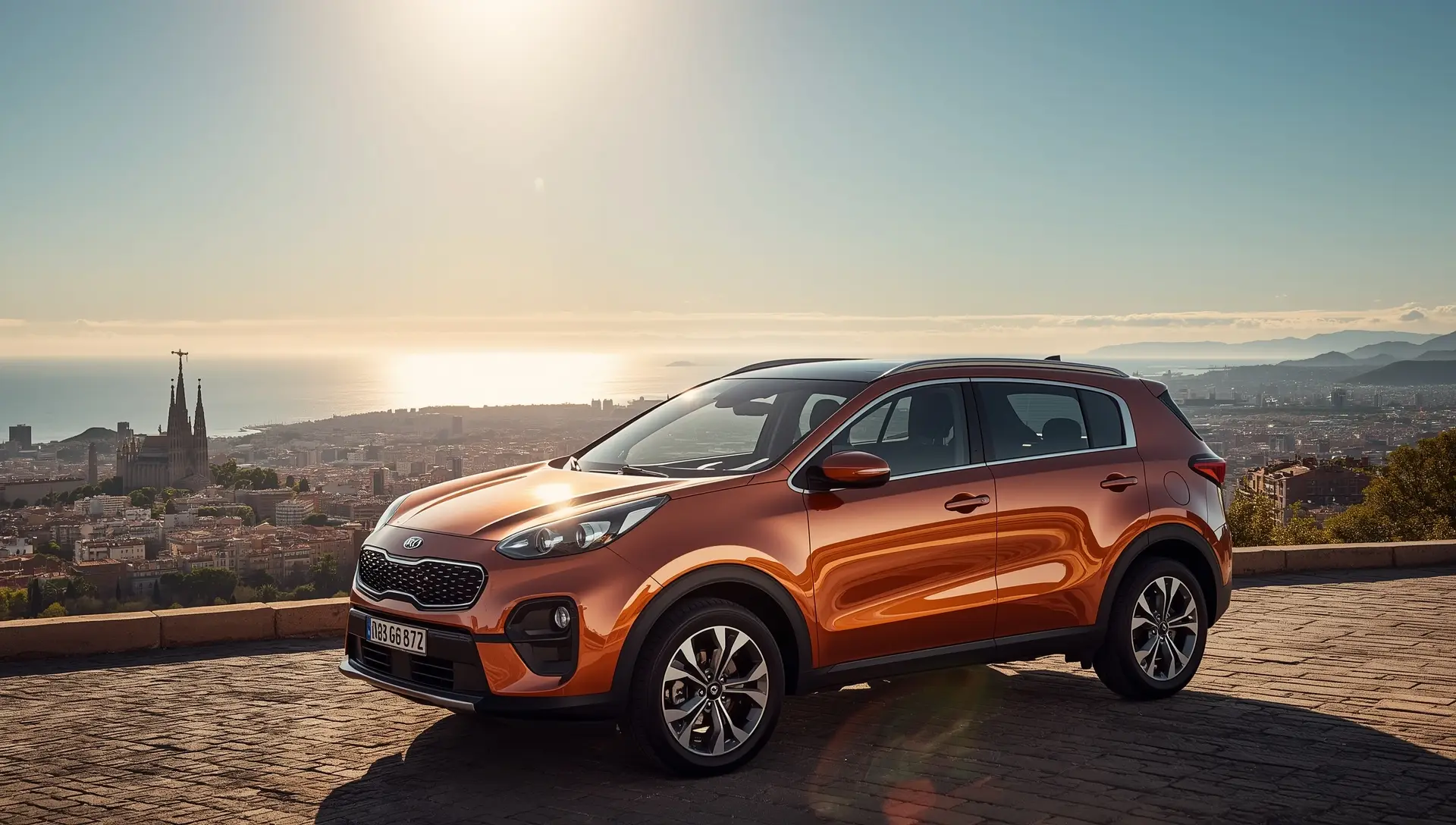 Auto a noleggio su strada panoramica vicino Barcellona